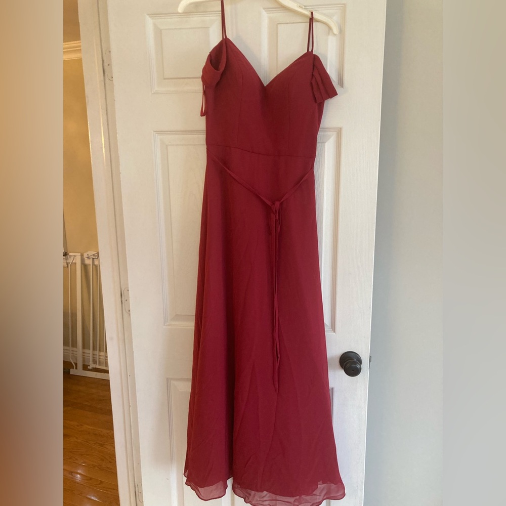 Mori Lee off the shoulder crimson Red gown - Picture 5 of 8